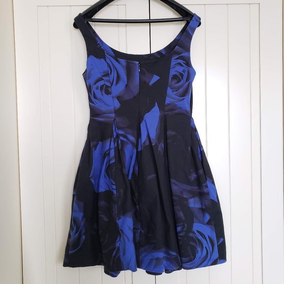 Sleeveless Flare Dress Black with Blue Flowers - Picture 2 of 5
